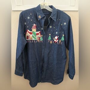Karen Scott Blue Denim Holiday Shirt women’s